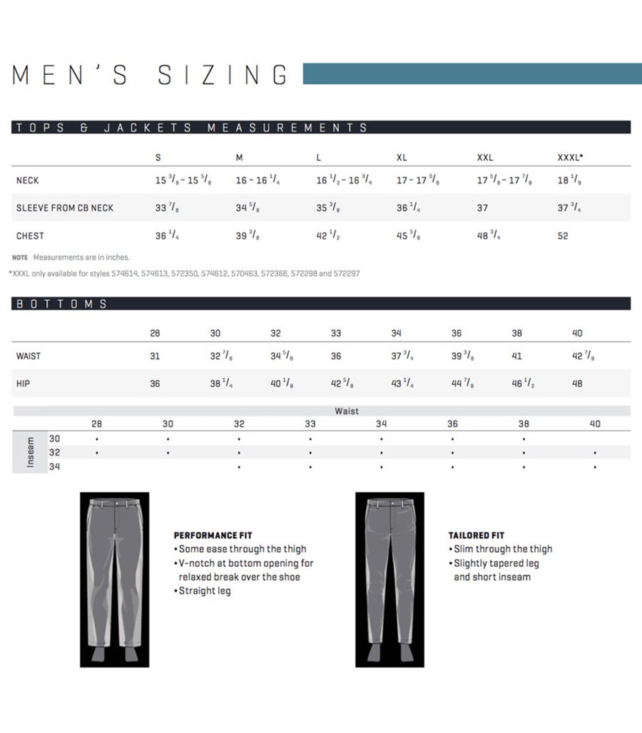 Puma Mens Top & Btm Size Chart