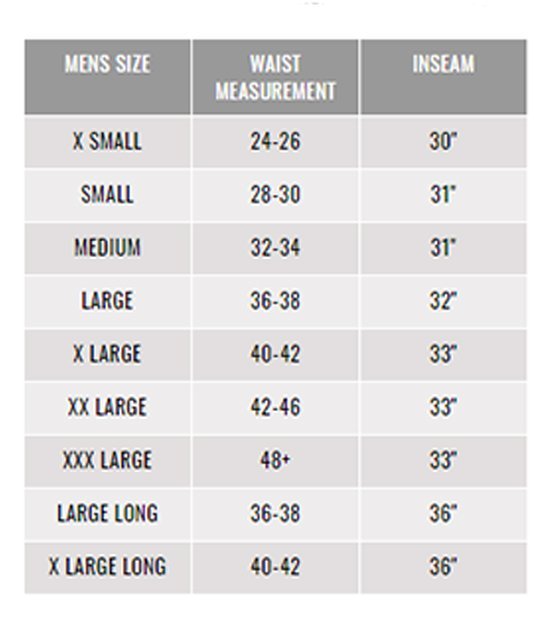 Size Guide - Nike Men's Bottoms